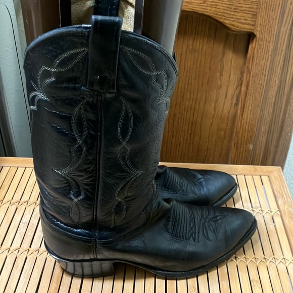 🤠🖤Vintage Dan Post Black Leather W/White Stiching Men’s Western Boots Size 8 W - Picture 2 of 8